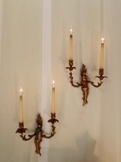 1940s Maison Jansen Pair of Bronze Sconces "Chinese Couple" in Louis XV Style