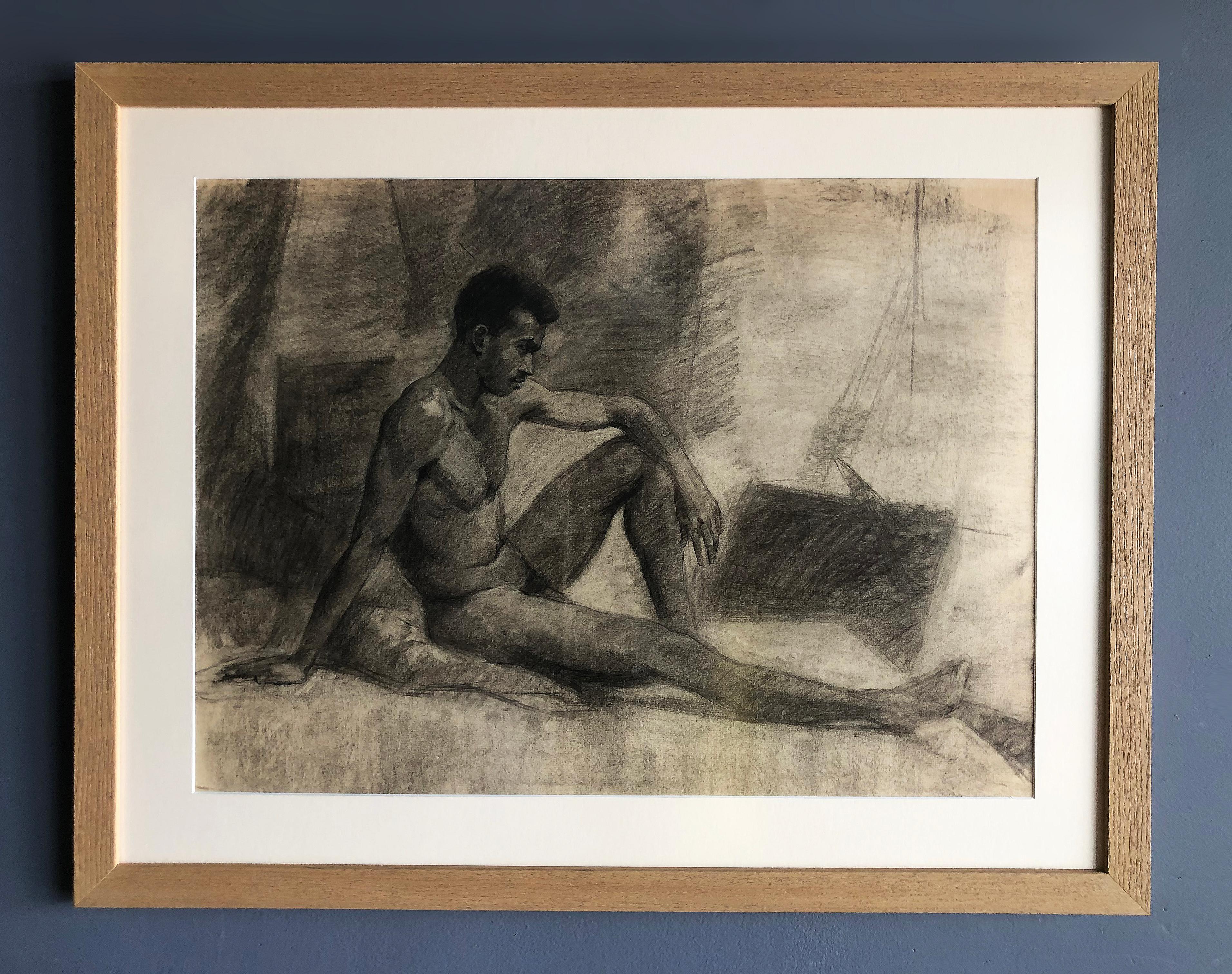 1940s male nude art study drawing in charcoal on paper

Offered for sale is an original 1940s male nude study drawing in charcoal on paper. The work has been newly matted and framed under non-glare plexiglass. We offer a companion drawing in a