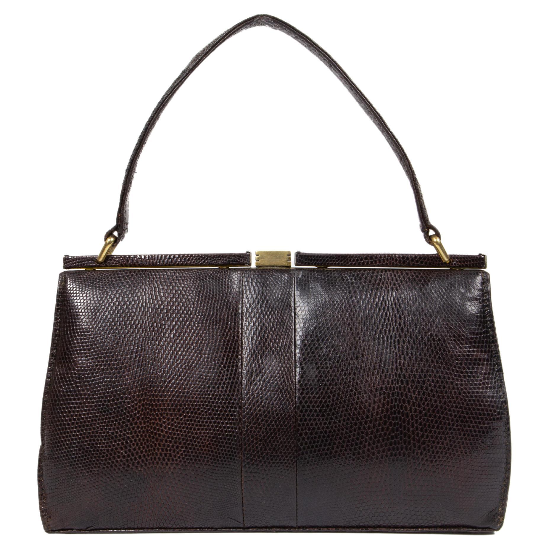 1940s Mappin & Webb Ltd Brown Lizard Handbag