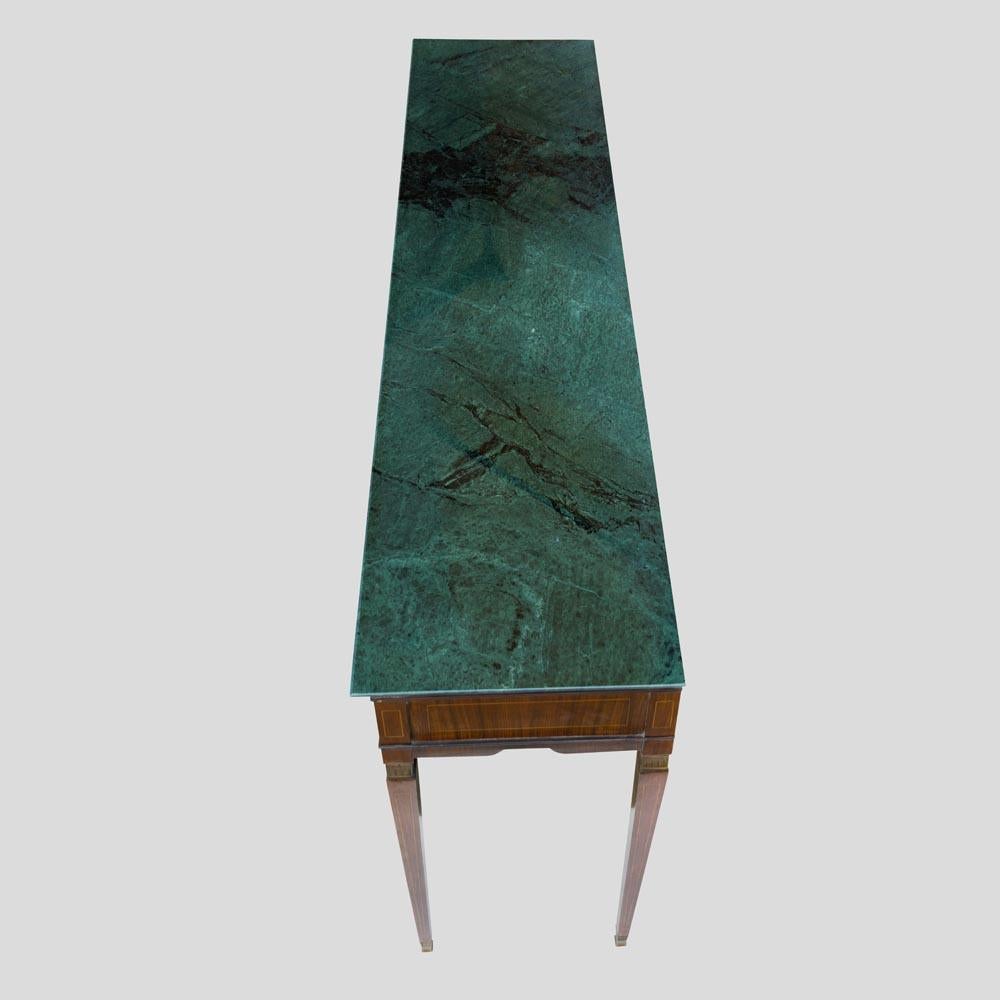 Mid-20th Century 40s Green Marble and Wallnut Wood Console Table Design Attributed to Paolo Buffa For Sale