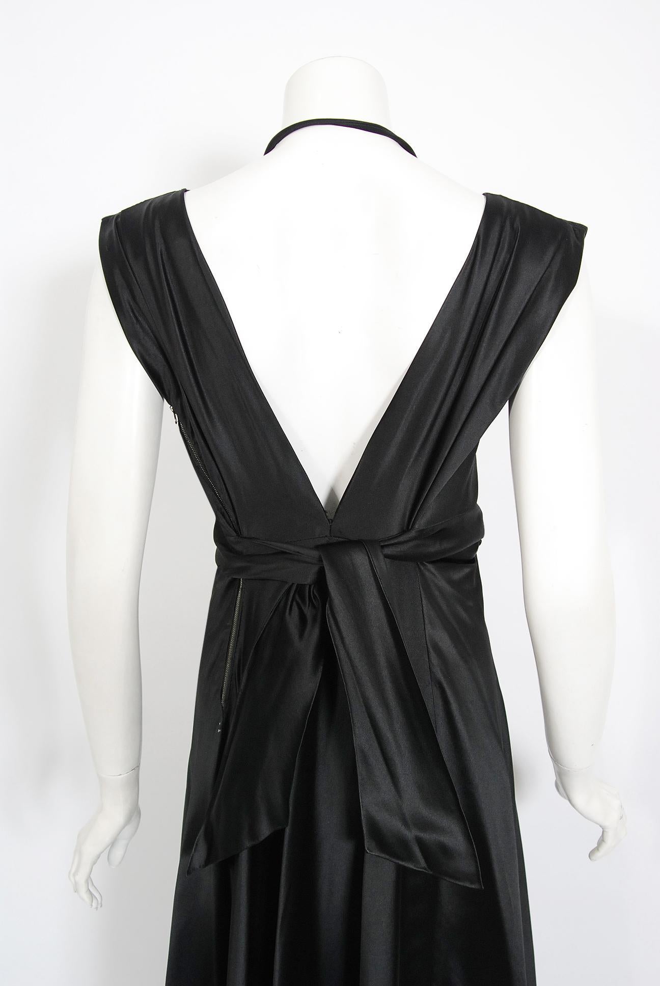 Vintage 1940's Marcelle Dormoy French Couture Black Silk Cut-Outs Low Back Gown In Good Condition For Sale In Beverly Hills, CA