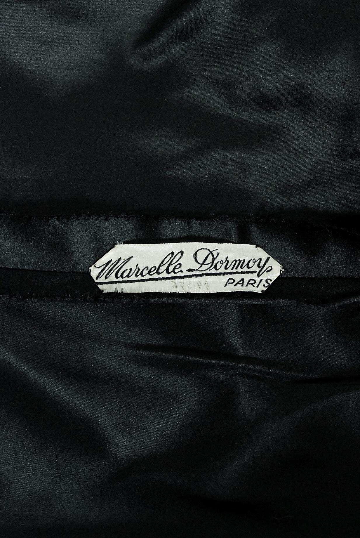 Marcelle Dormoy Französisches Couture Vintage-Kleid mit tiefem Rückenausschnitt aus schwarzer Seide, 1940er Jahre im Angebot 2