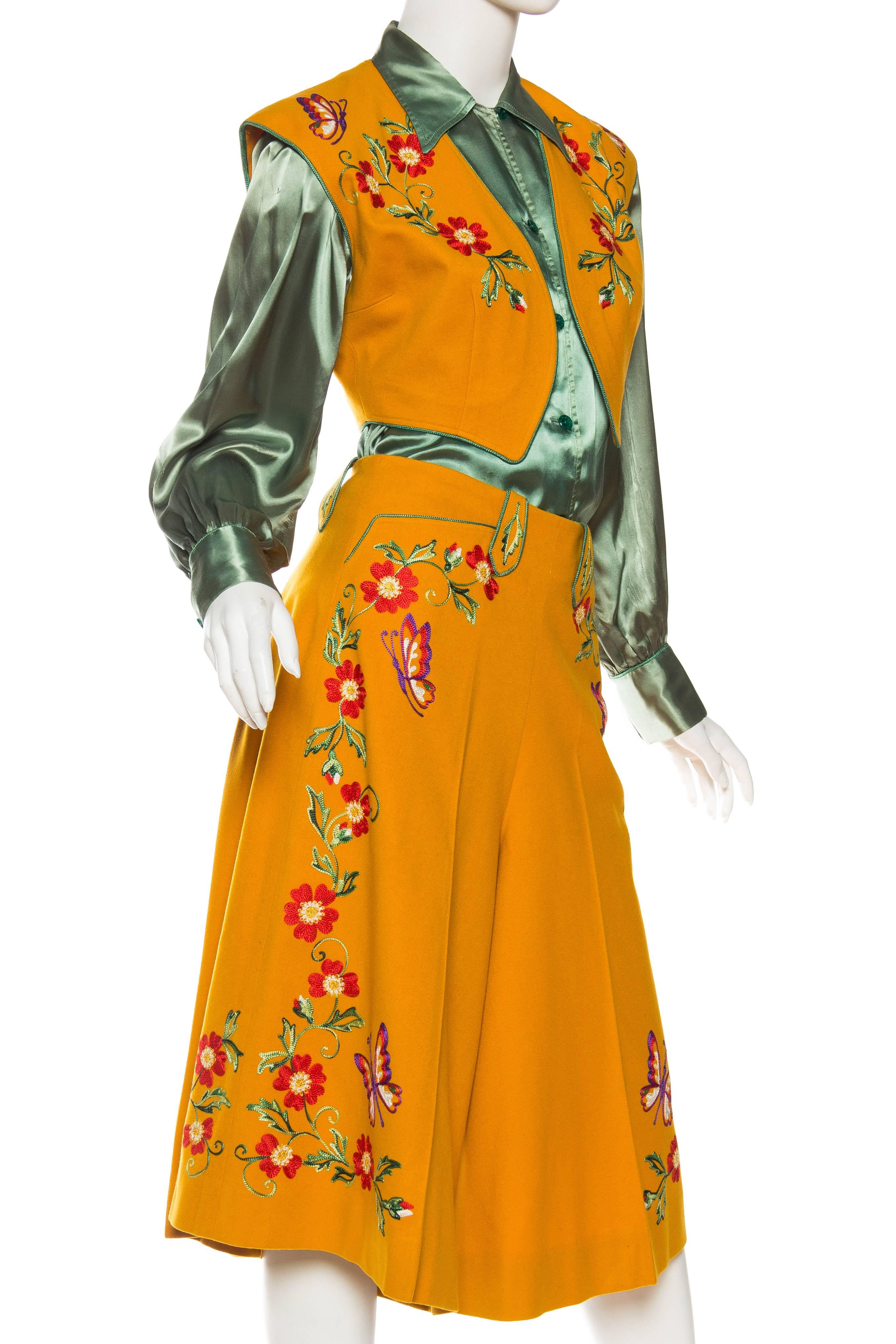 Orange Costume western brodé à la main Marge Riley, années 1940 en vente