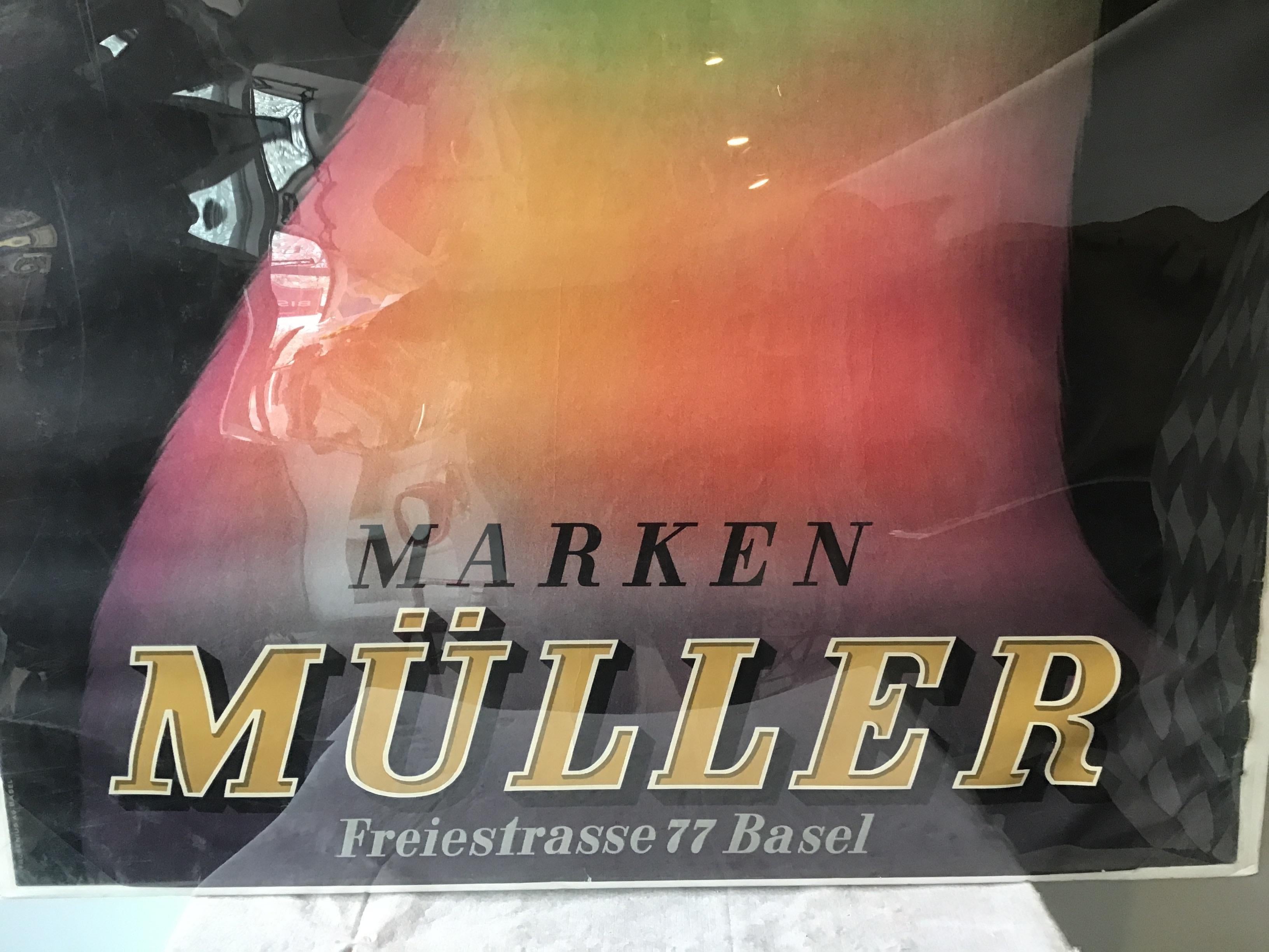 Mid-20th Century 1940s Marken Müller Advertising Poster for A Swiss Philatelic Store For Sale