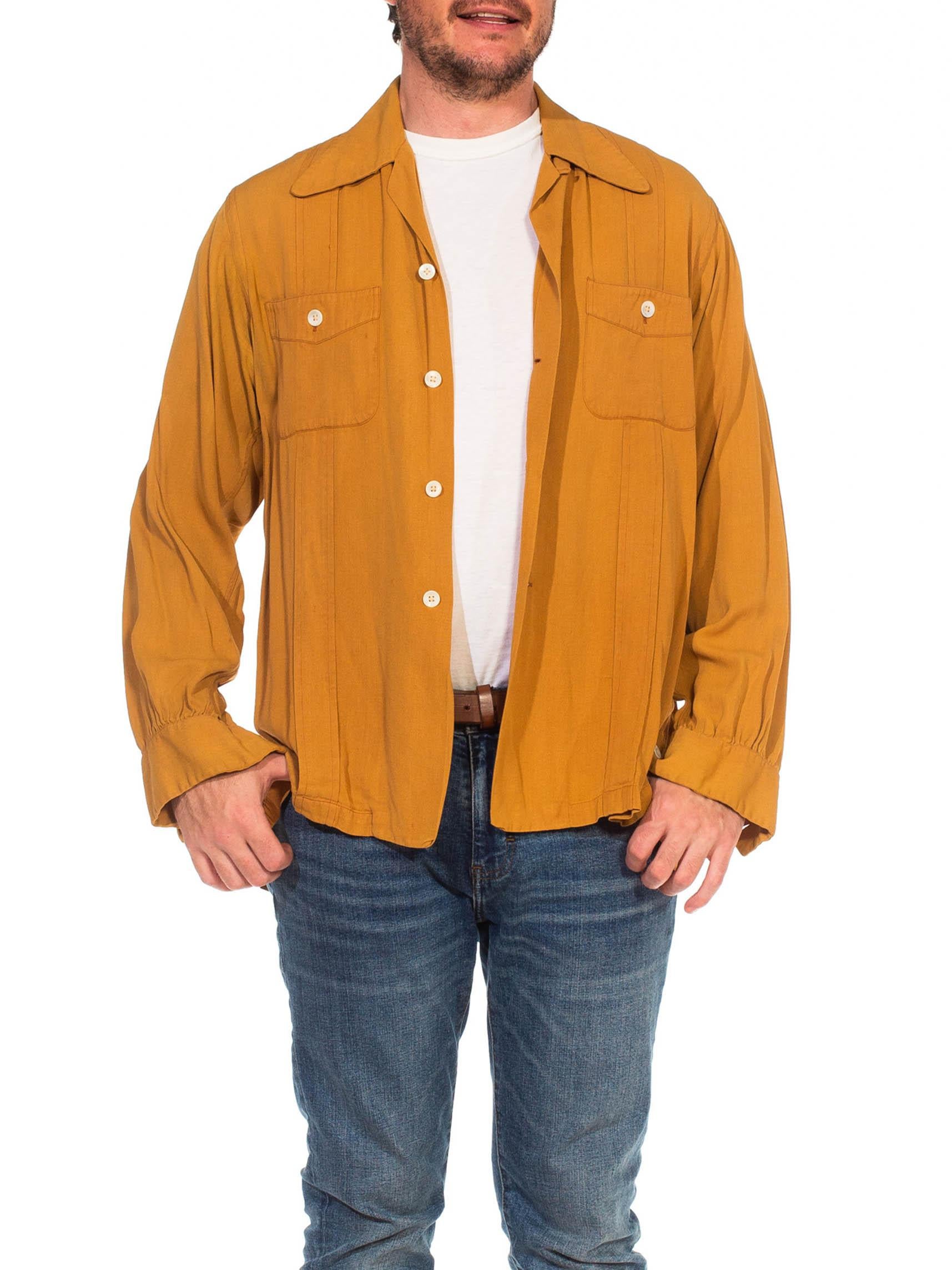 1940S MARLBORO Brown Rayon Blend Gabardine Shirt Jacket For Sale 4