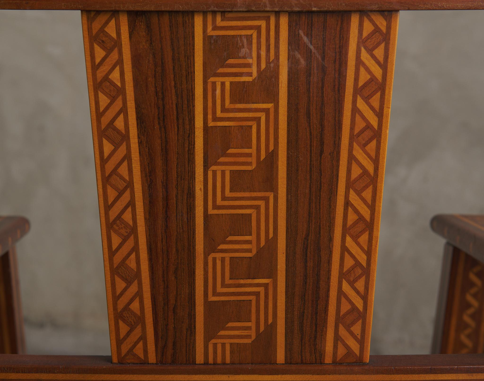 1940s Marquetry Game Table With Chairs and Chess Set Crafted By Rafael L Alarcon For Sale 7