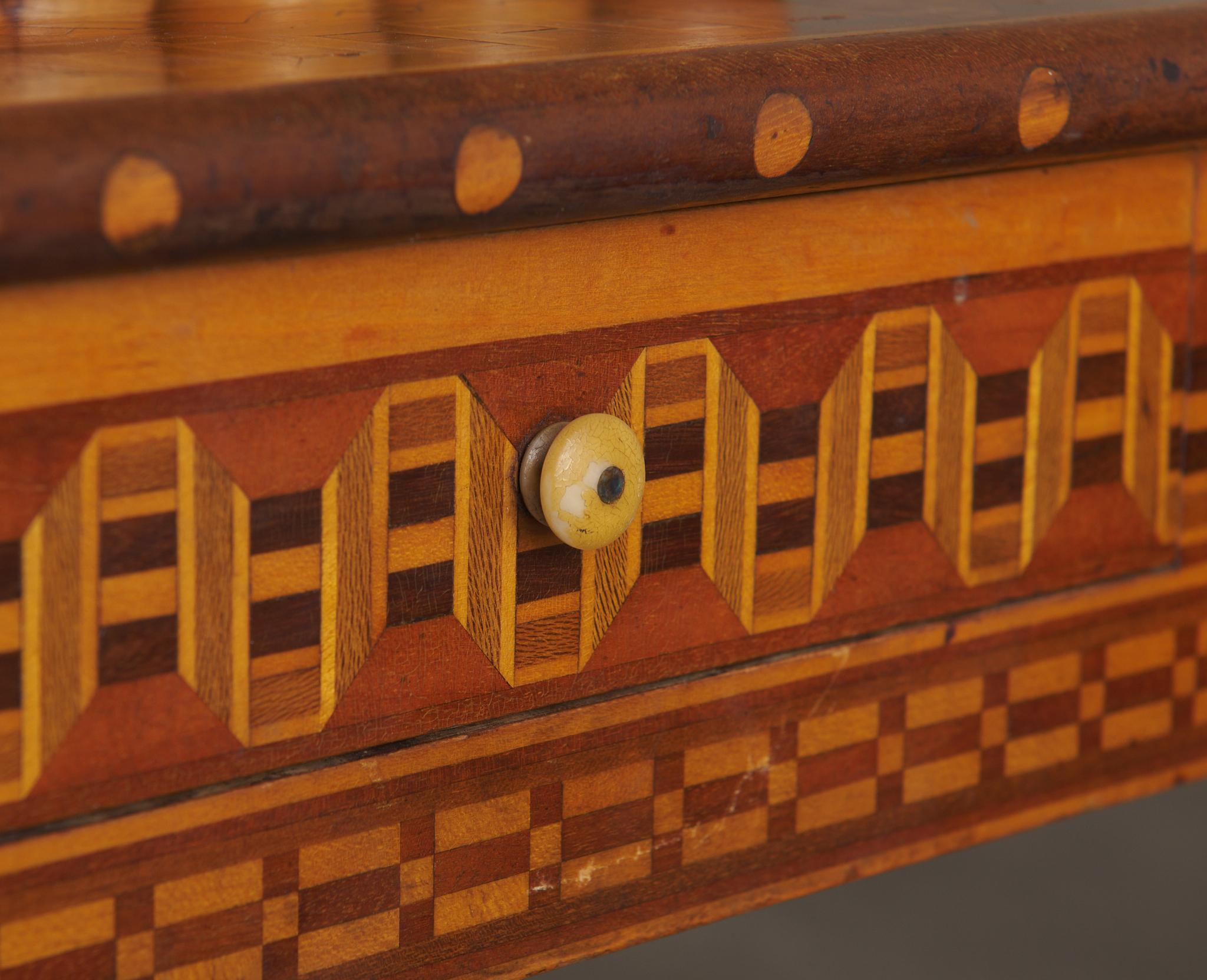 20th Century 1940s Marquetry Game Table With Chairs and Chess Set Crafted By Rafael L Alarcon For Sale