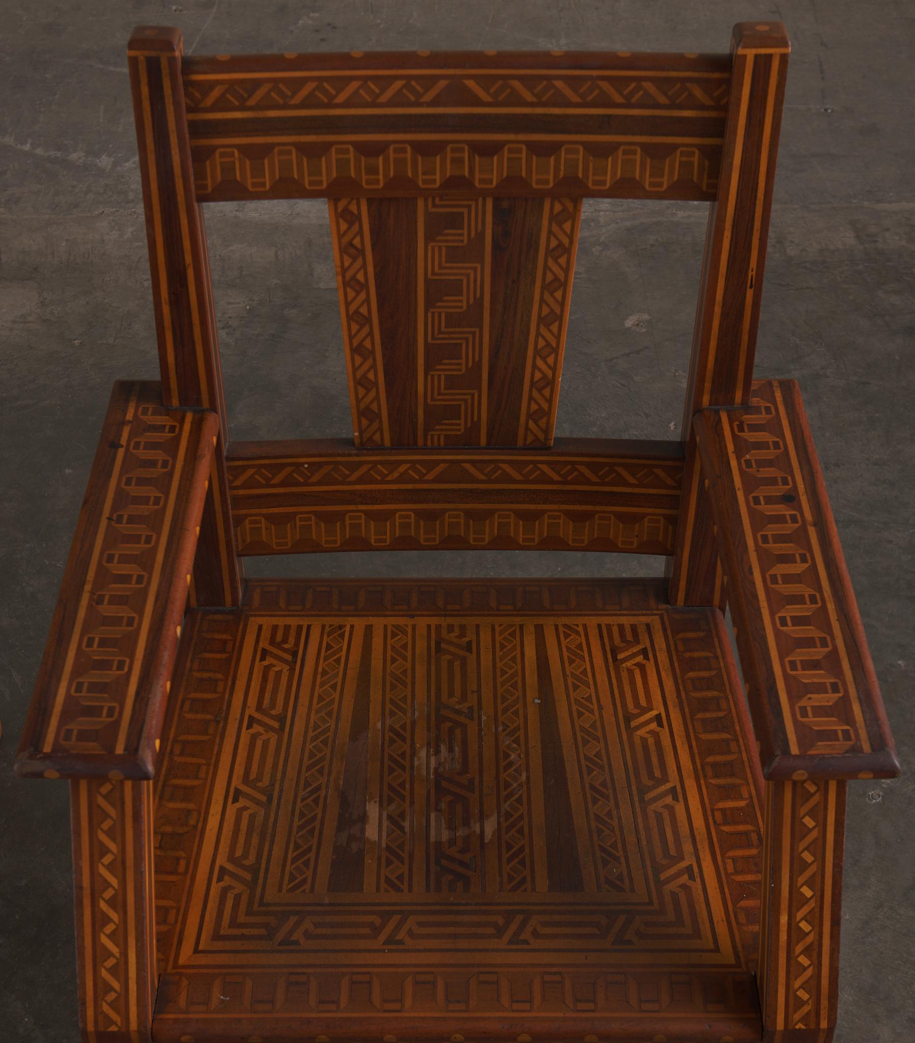 1940s Marquetry Game Table With Chairs and Chess Set Crafted By Rafael L Alarcon For Sale 1