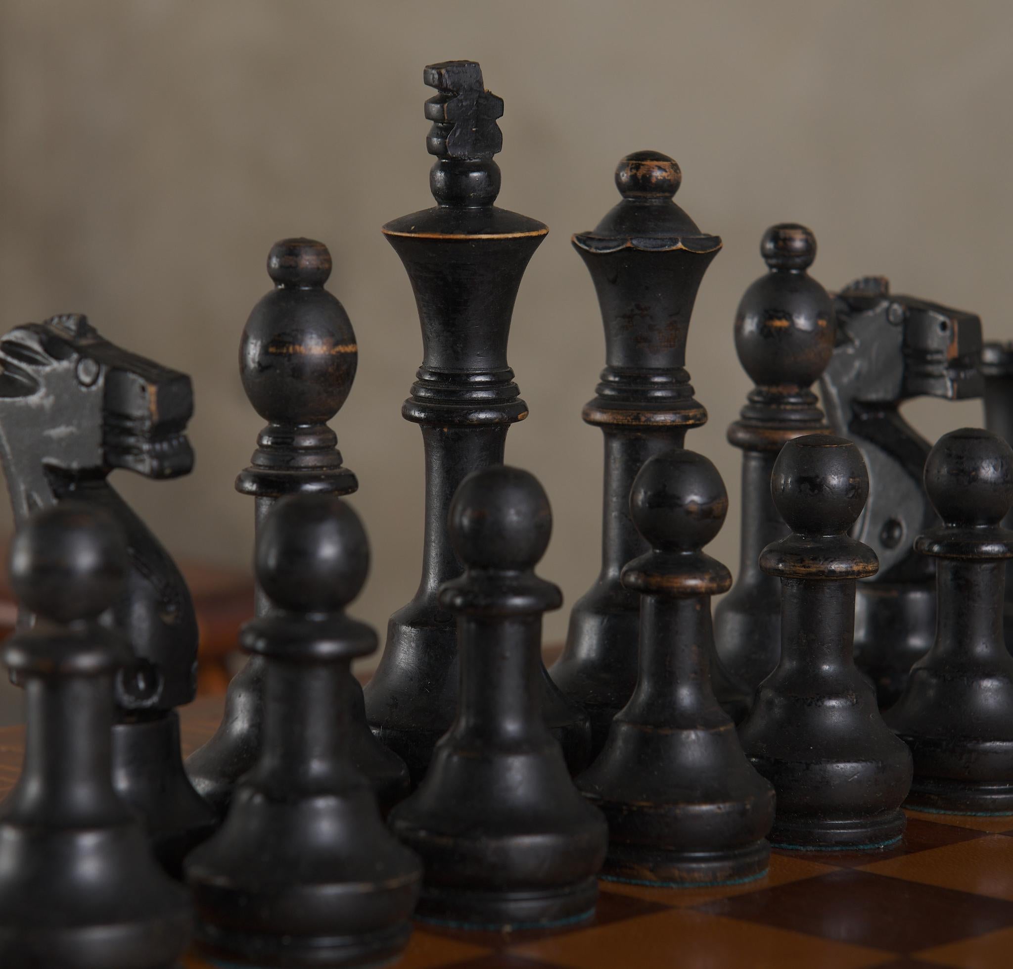 1940s Marquetry Game Table With Chairs and Chess Set Crafted By Rafael L Alarcon For Sale 2