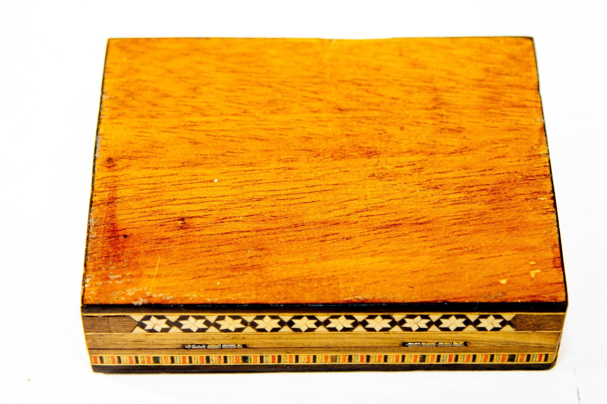 1940s Marquetry Mosaic Wood Box Moorish Islamic Art Spain Khatam Decor For Sale 1