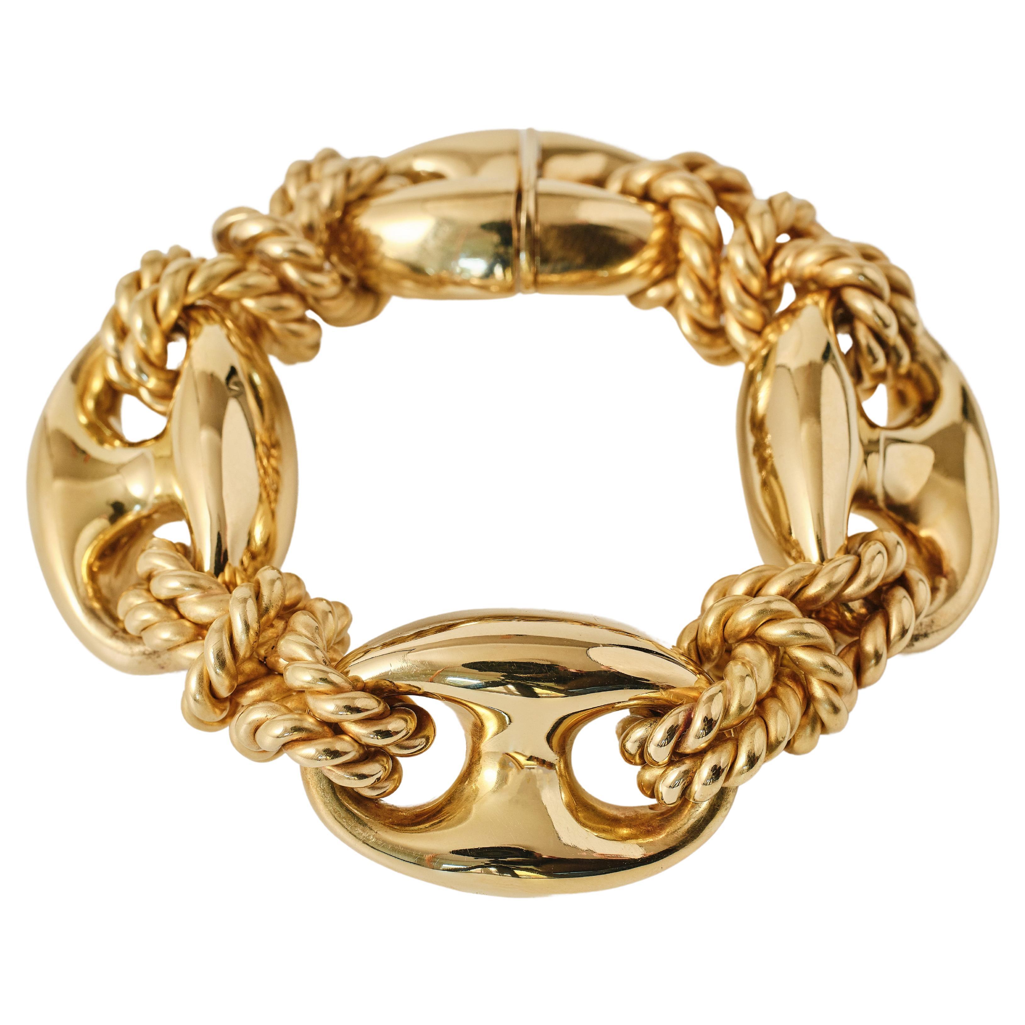 Bracelet en or jaune 18 carats des années 1940 avec chaîne d'ancre en corde de Marin