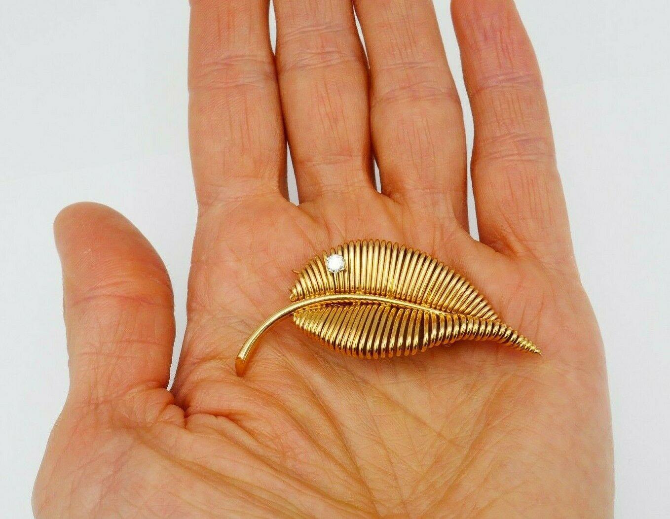 Women's or Men's 1940s Mauboussin Gold Diamond Leaf Pin Brooch