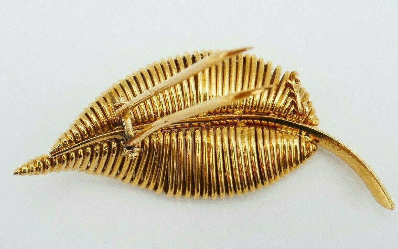 1940s Mauboussin Gold Diamond Leaf Pin Brooch 1