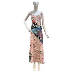 1940s MC Pink & Blue & Black Rayon Novelty Print Bias Cut Floral