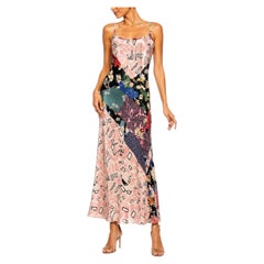 1940s MC Pink & Blue & Black Rayon Novelty Print Bias Cut Floral