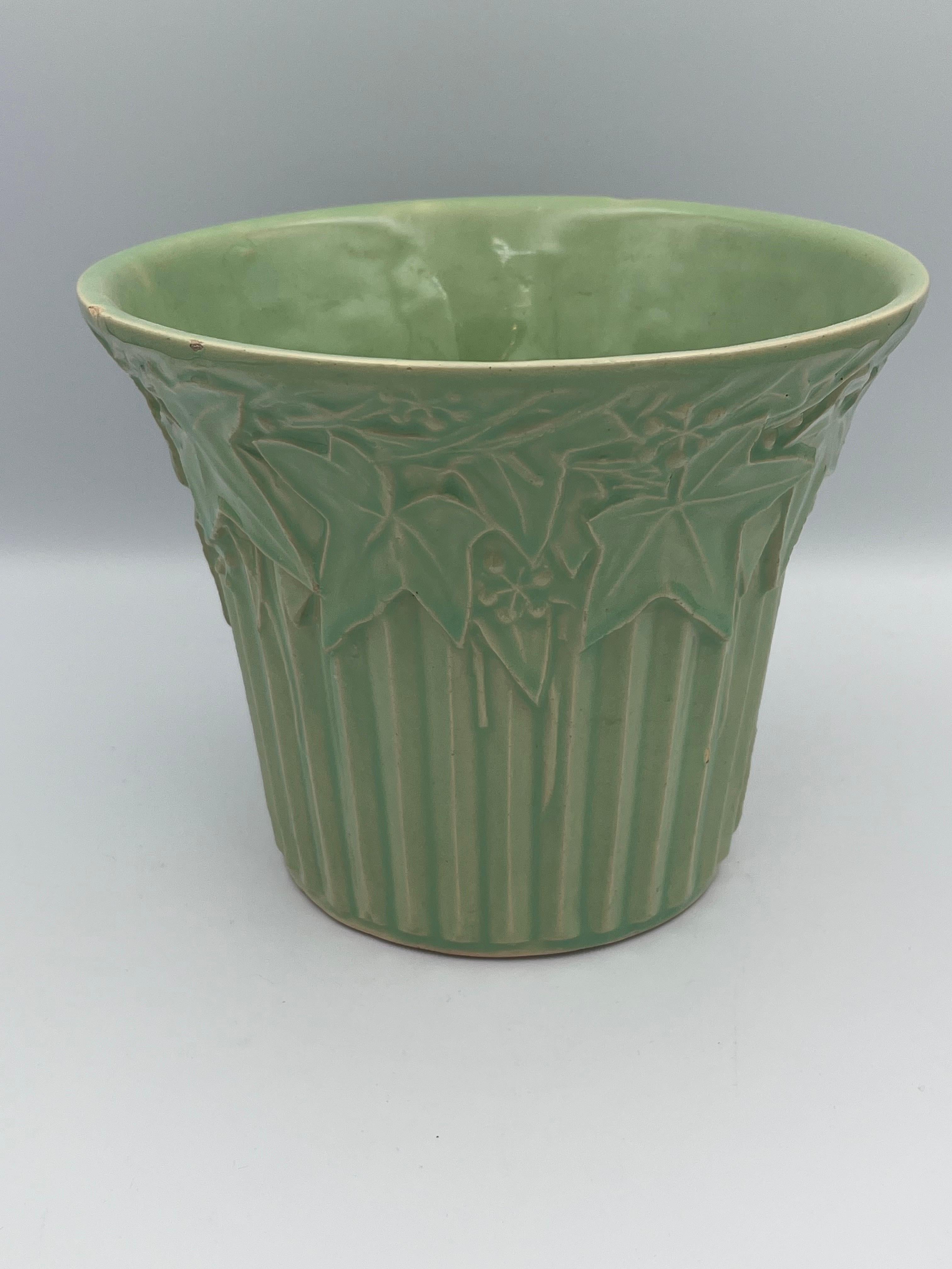 Art Deco 1940's McCoy Ivy and Berries Ceramic Planter in Mint Green For Sale