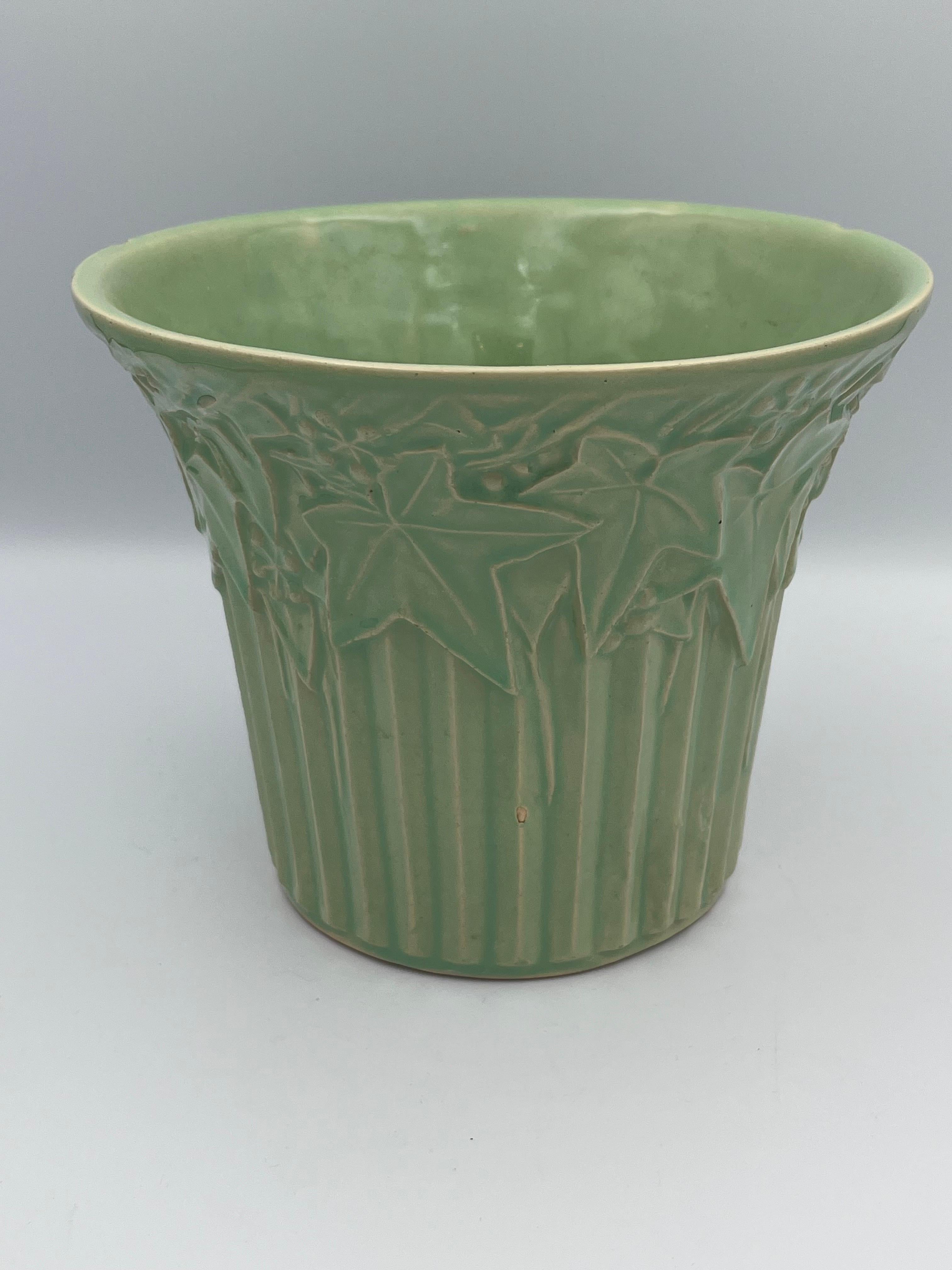 American 1940's McCoy Ivy and Berries Ceramic Planter in Mint Green For Sale