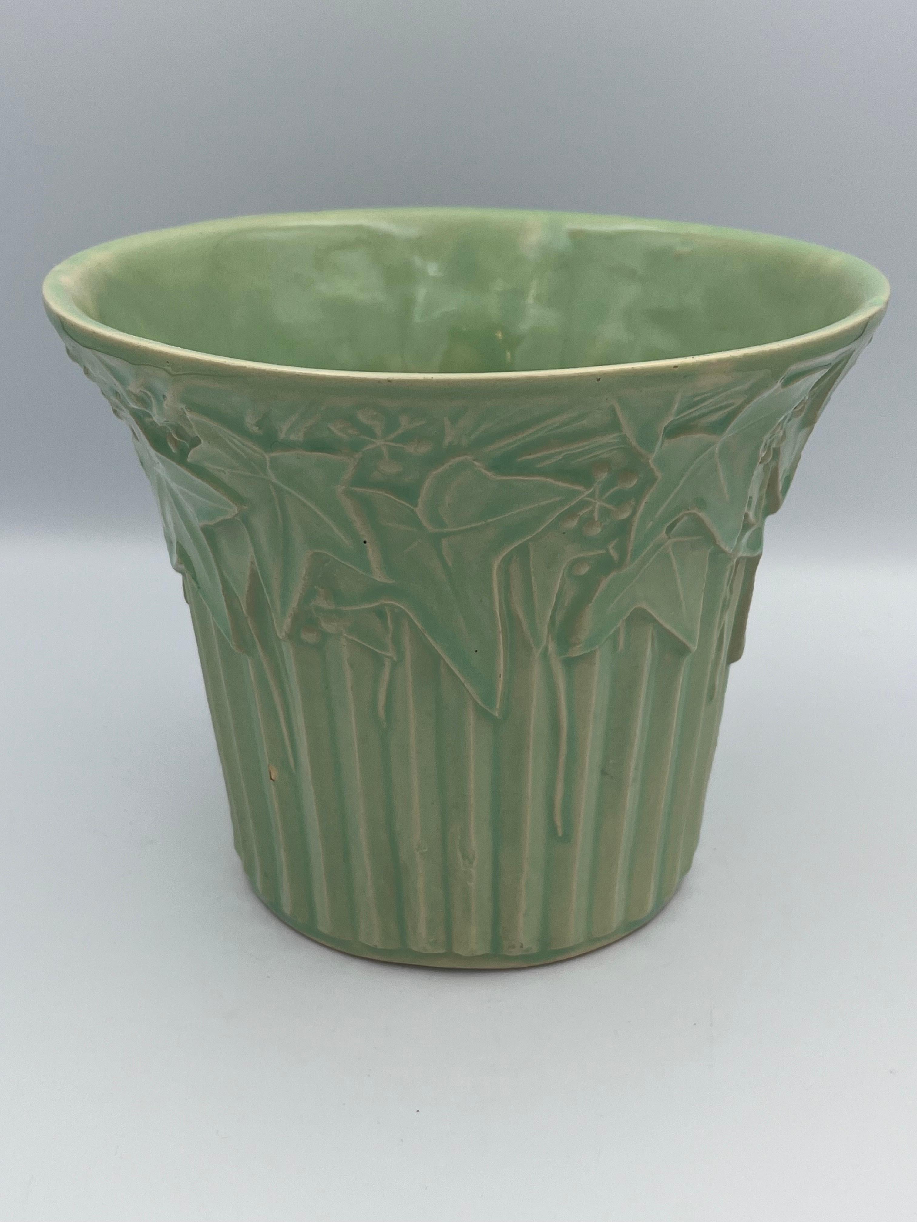 Cast 1940's McCoy Ivy and Berries Ceramic Planter in Mint Green For Sale
