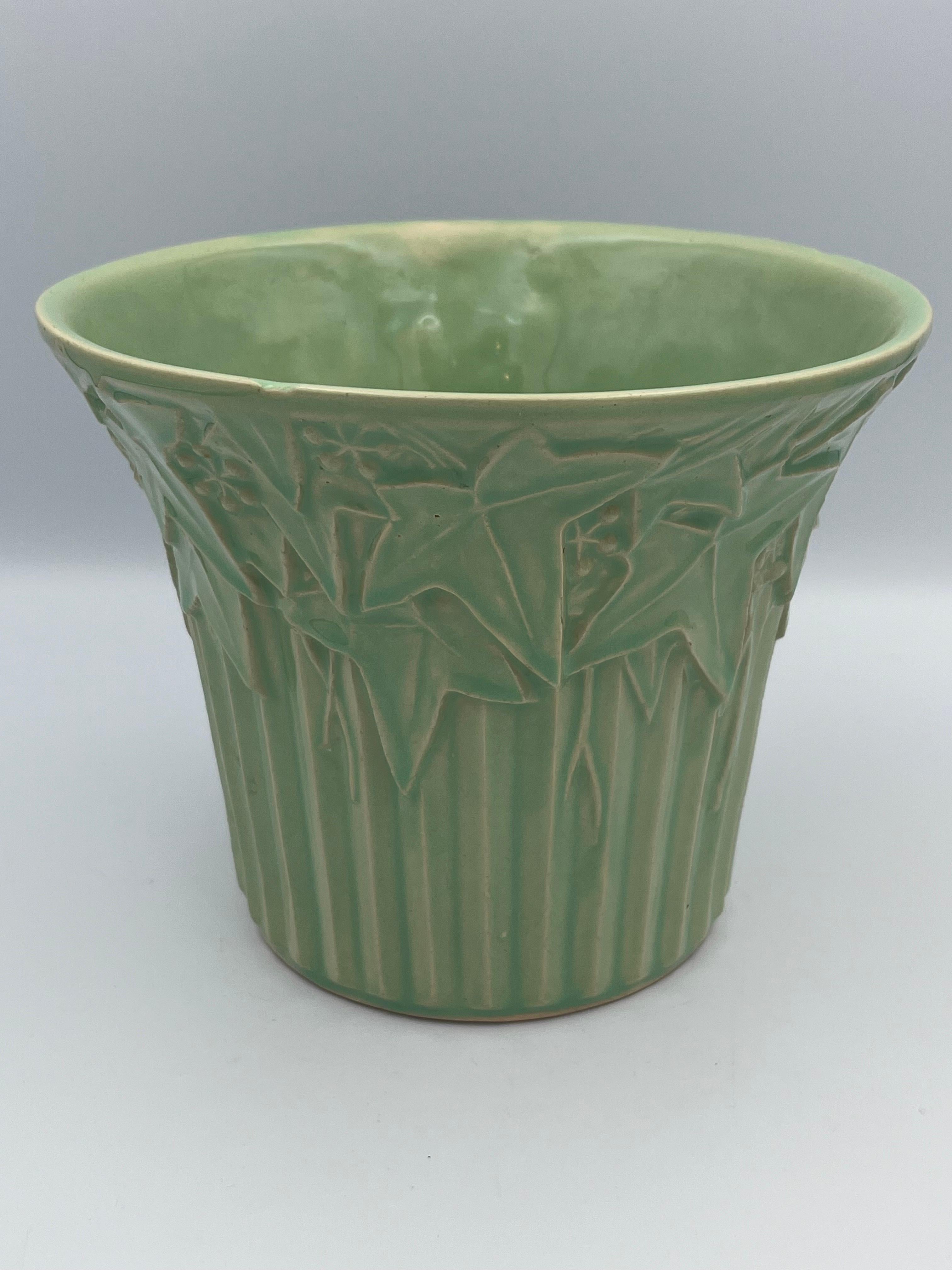 Mid-20th Century 1940's McCoy Ivy and Berries Ceramic Planter in Mint Green For Sale