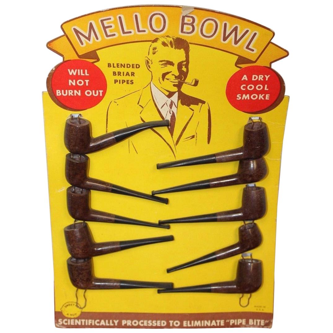 1940s Mello Bowl Smoking Pipes Vintage Cardboard Display Ad For Sale