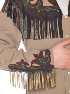 1940S Oyster Grey Wool Gabardine Custom Made Western Shirt With Embroidered Sue