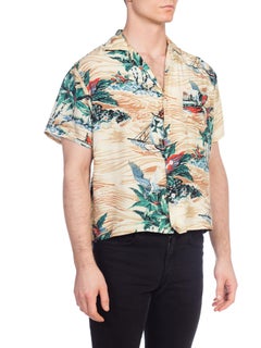 1940S Men's Hawaiian Pirate Ship Rayon Shirt