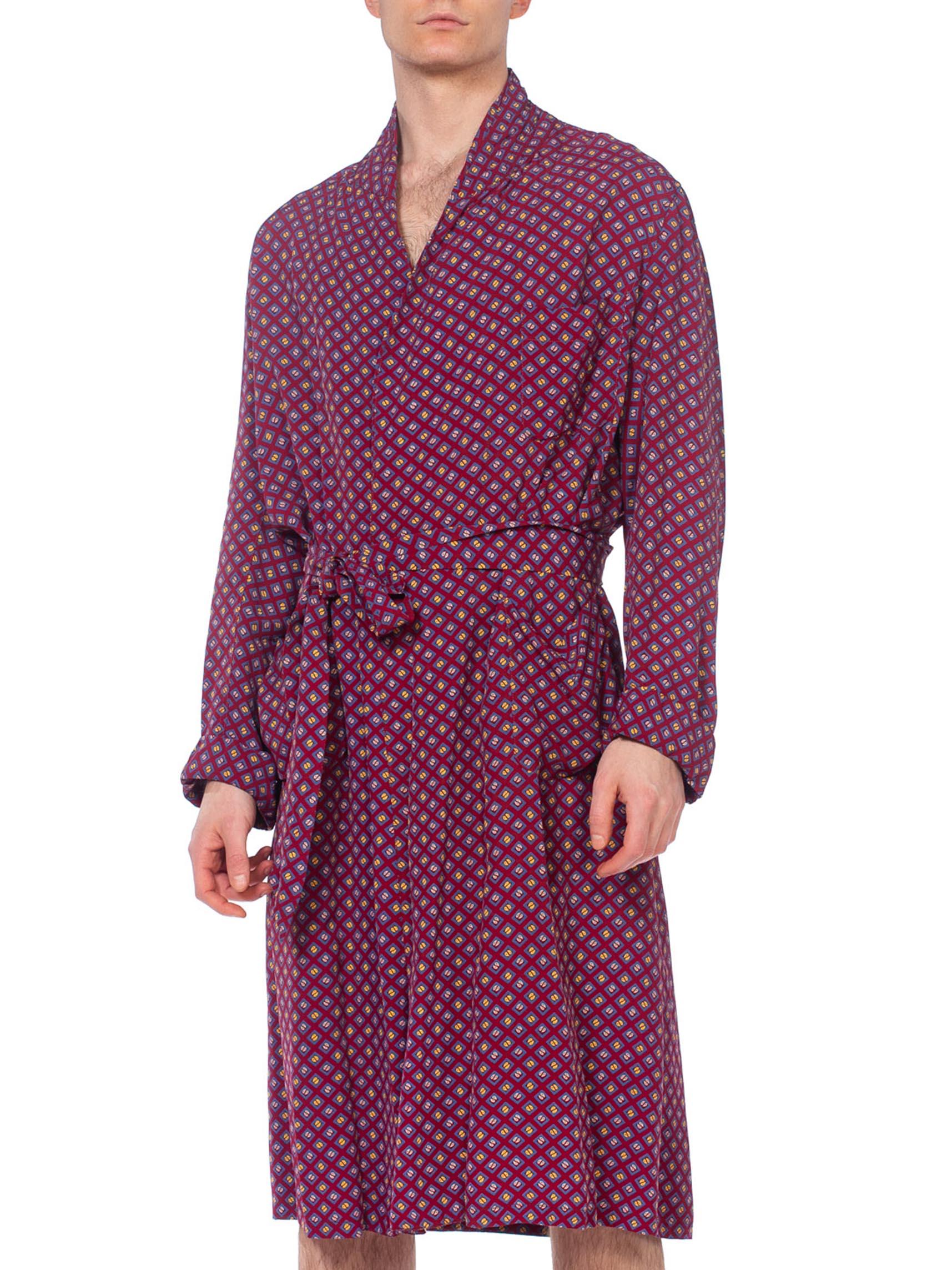 robe d'homme 1940S en rayonne bourguignonne à imprimé géométrique
