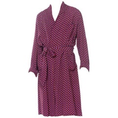 Retro 1940S Burgundy Rayon Geometric Printed Mens Robe