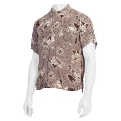 Vintage 1940S White & Brown Rayon Men's Scenic Fantasy Conversational Print Shirt