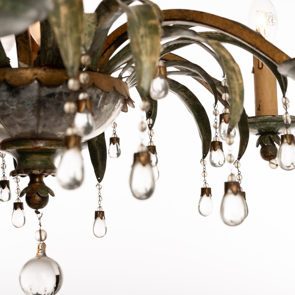 1940's Metal and Glass Chandelier Attributed to Maison Baguès For Sale 5