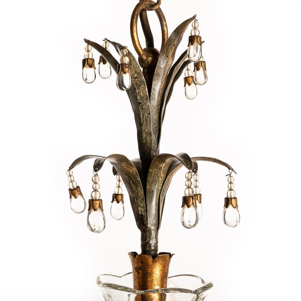 1940s Metal and Glass Chandelier Attributed to Maison Baguès For Sale 6