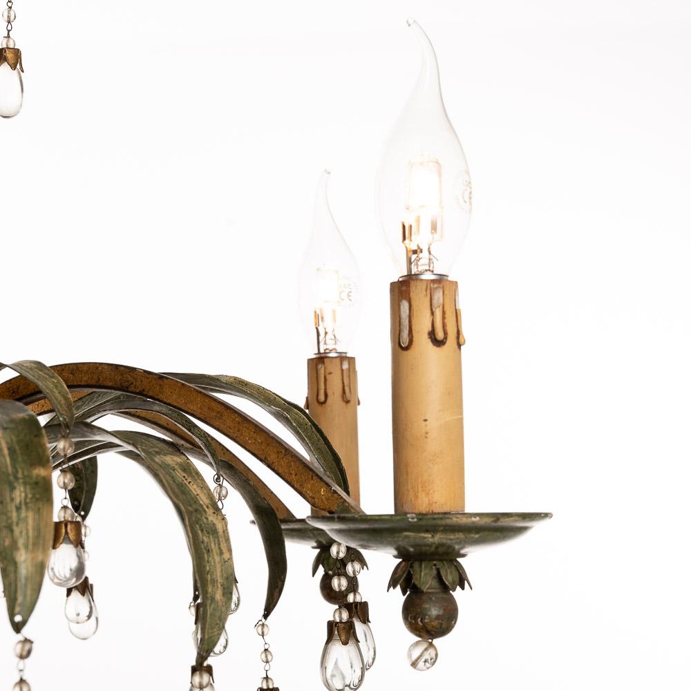 1940's Metal and Glass Chandelier Attributed to Maison Baguès For Sale 6