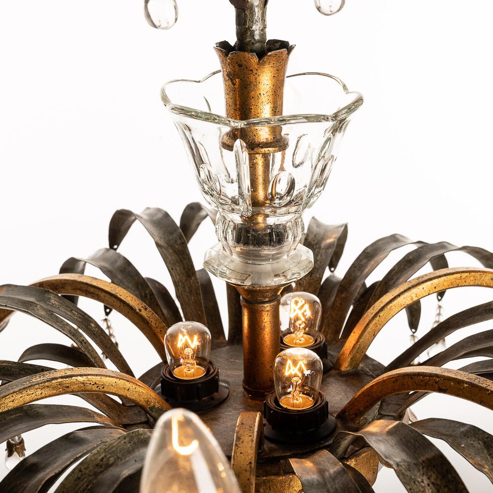 1940s Metal and Glass Chandelier Attributed to Maison Baguès For Sale 8