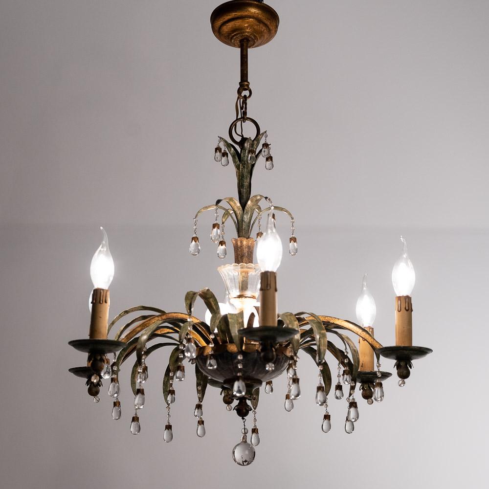 1940's Metal and Glass Chandelier Attributed to Maison Baguès For Sale 9