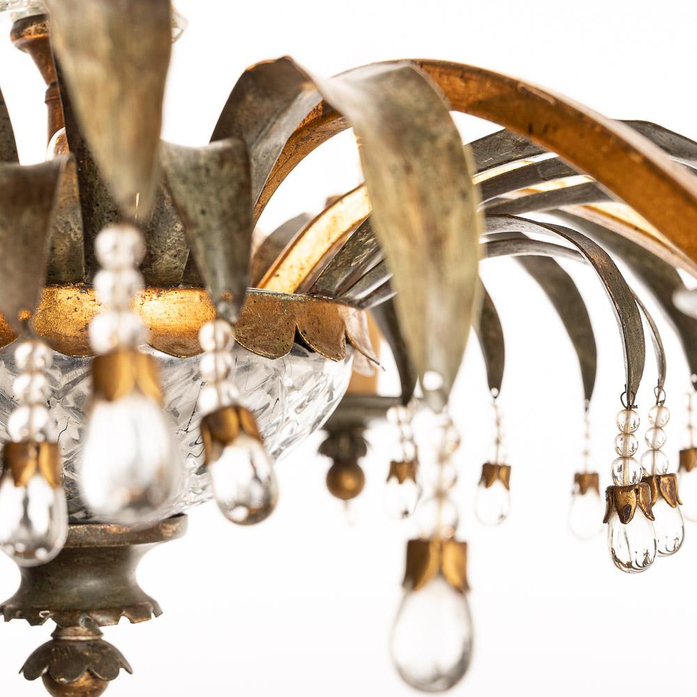 1940s Metal and Glass Chandelier Attributed to Maison Baguès For Sale 10