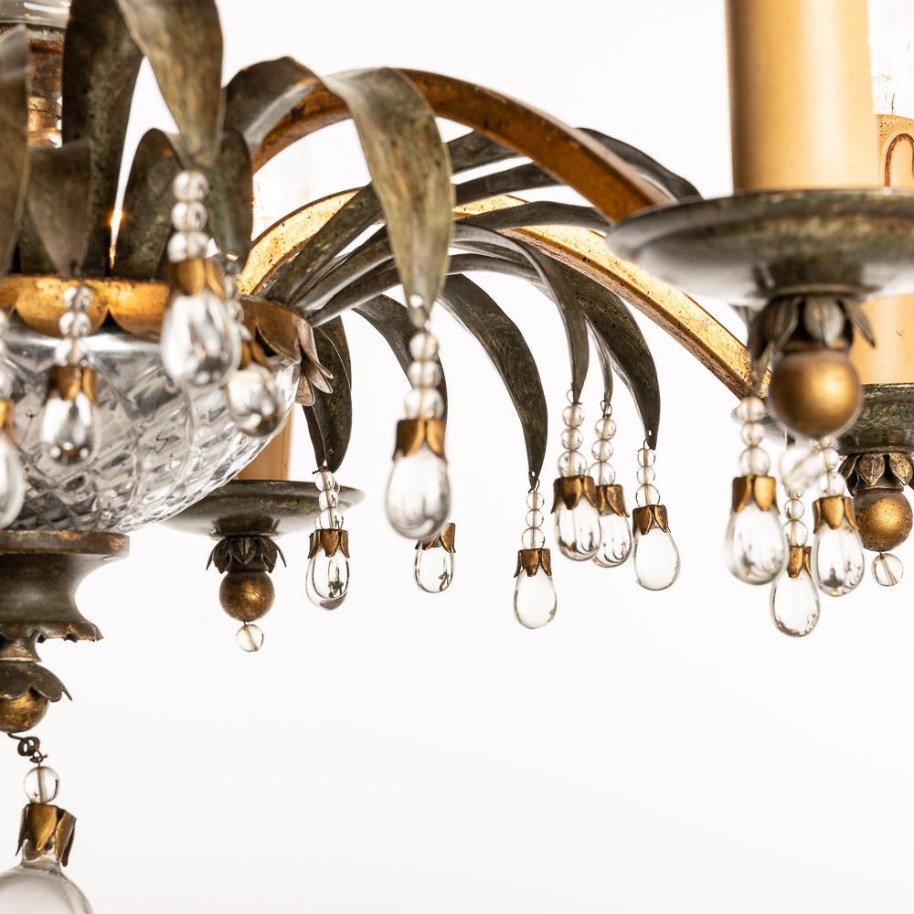 1940s Metal and Glass Chandelier Attributed to Maison Baguès In Good Condition For Sale In Amsterdam, NH