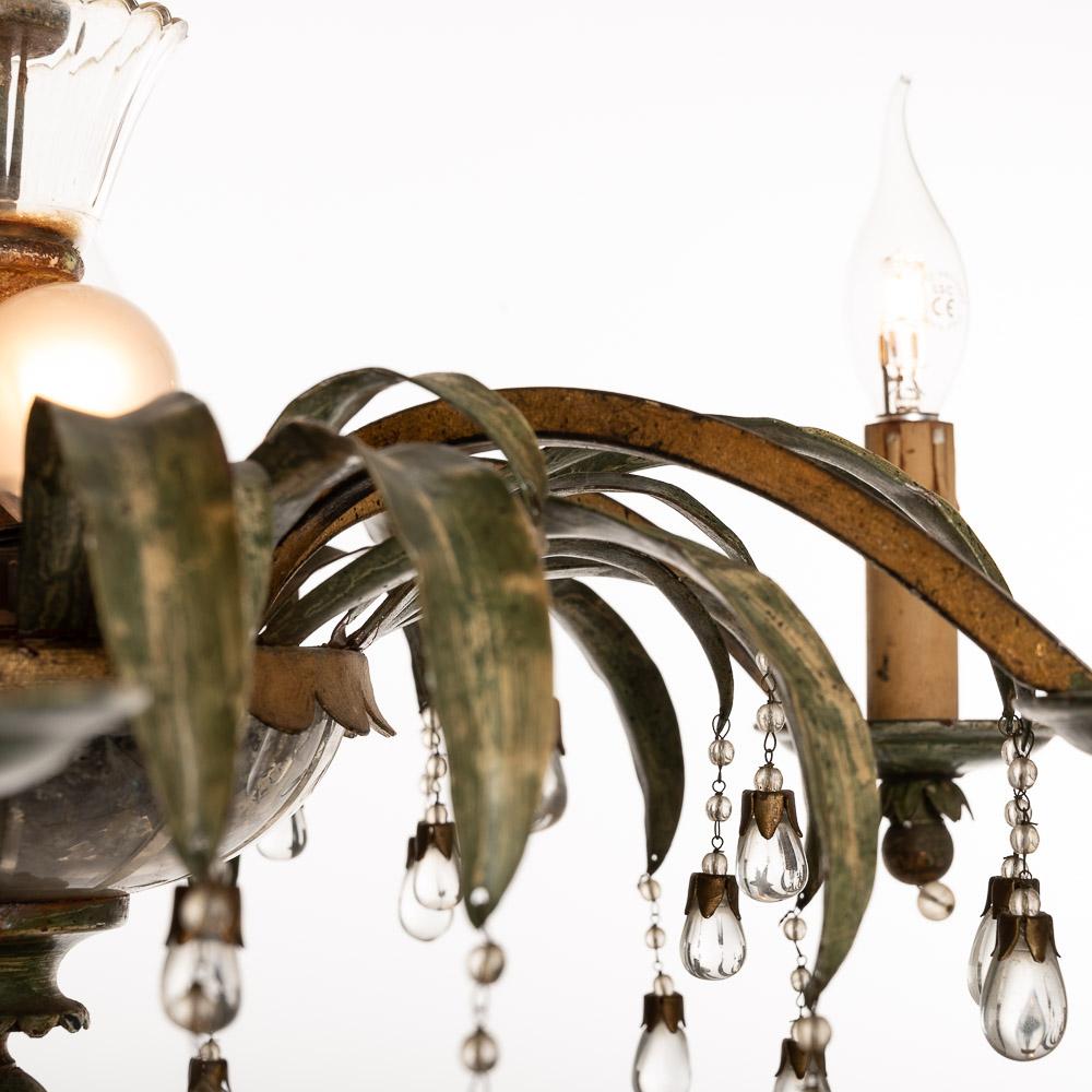 1940's Metal and Glass Chandelier Attributed to Maison Baguès In Good Condition For Sale In Amsterdam, NH