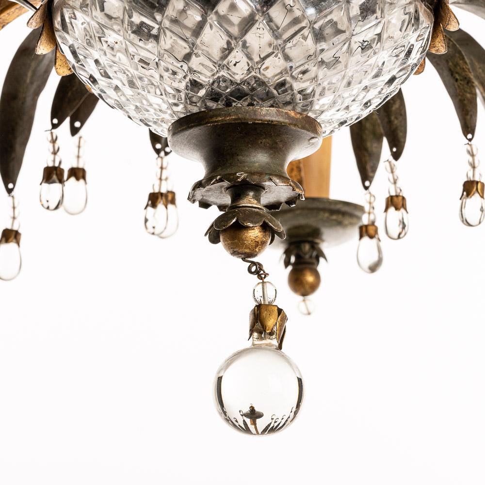 20th Century 1940s Metal and Glass Chandelier Attributed to Maison Baguès For Sale