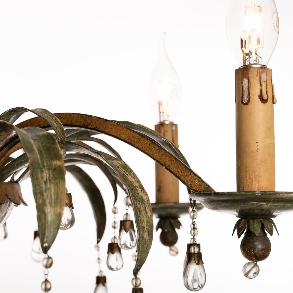 Mid-20th Century 1940's Metal and Glass Chandelier Attributed to Maison Baguès For Sale