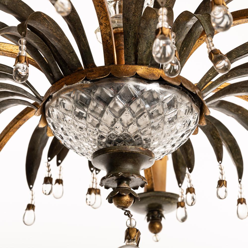 1940s Metal and Glass Chandelier Attributed to Maison Baguès For Sale 1