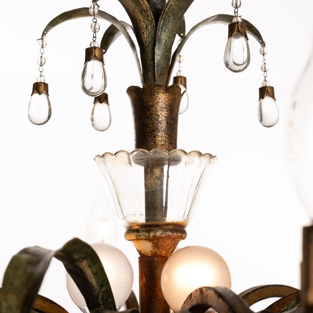 1940's Metal and Glass Chandelier Attributed to Maison Baguès For Sale 1