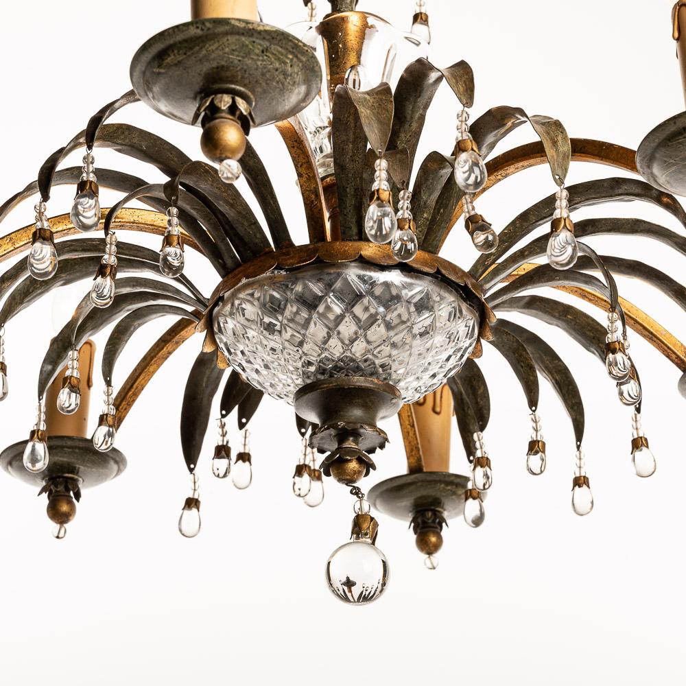 1940s Metal and Glass Chandelier Attributed to Maison Baguès For Sale 2