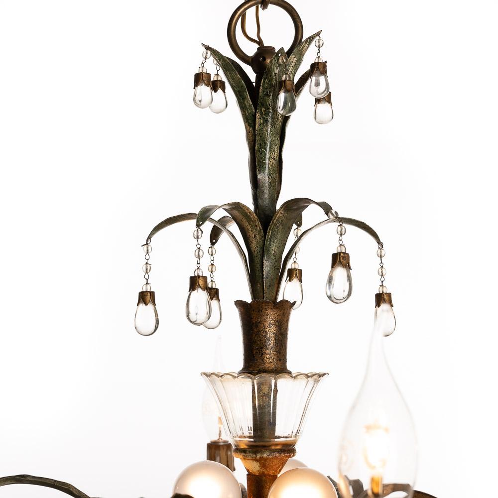 1940's Metal and Glass Chandelier Attributed to Maison Baguès For Sale 2
