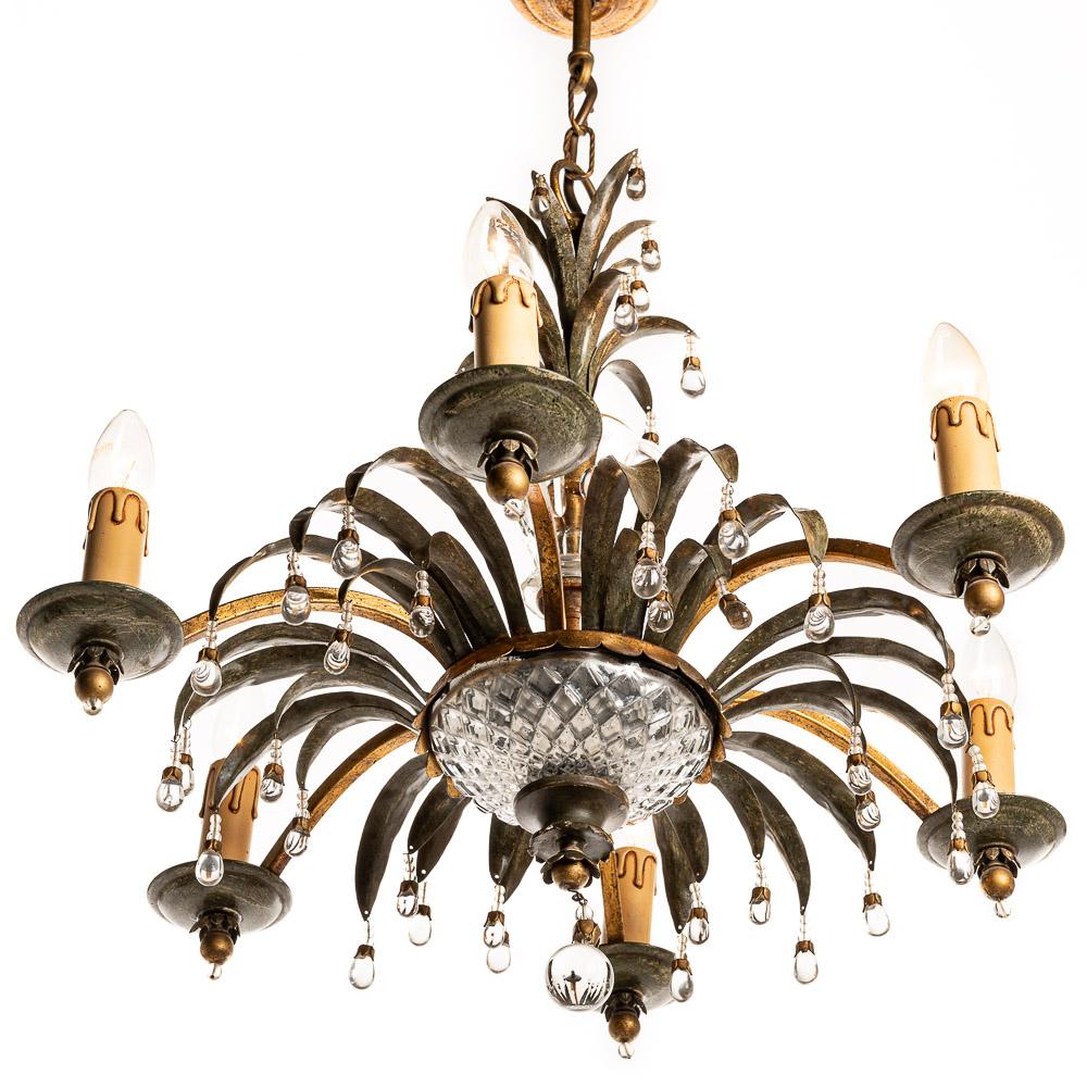 1940s Metal and Glass Chandelier Attributed to Maison Baguès For Sale 3
