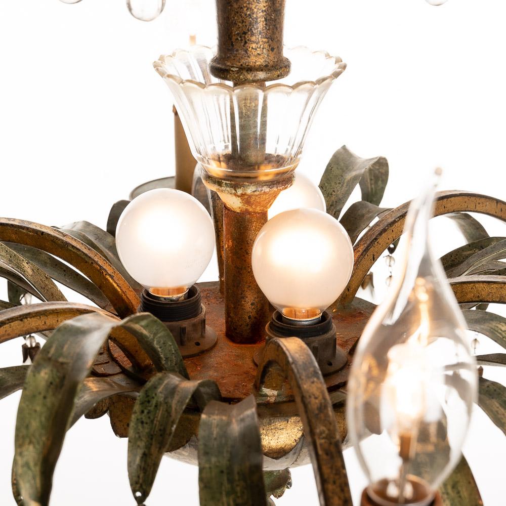 1940's Metal and Glass Chandelier Attributed to Maison Baguès For Sale 3