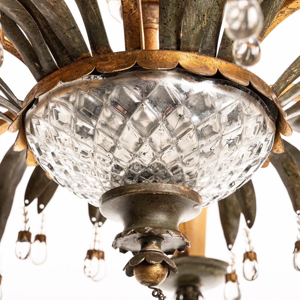 1940s Metal and Glass Chandelier Attributed to Maison Baguès For Sale 4