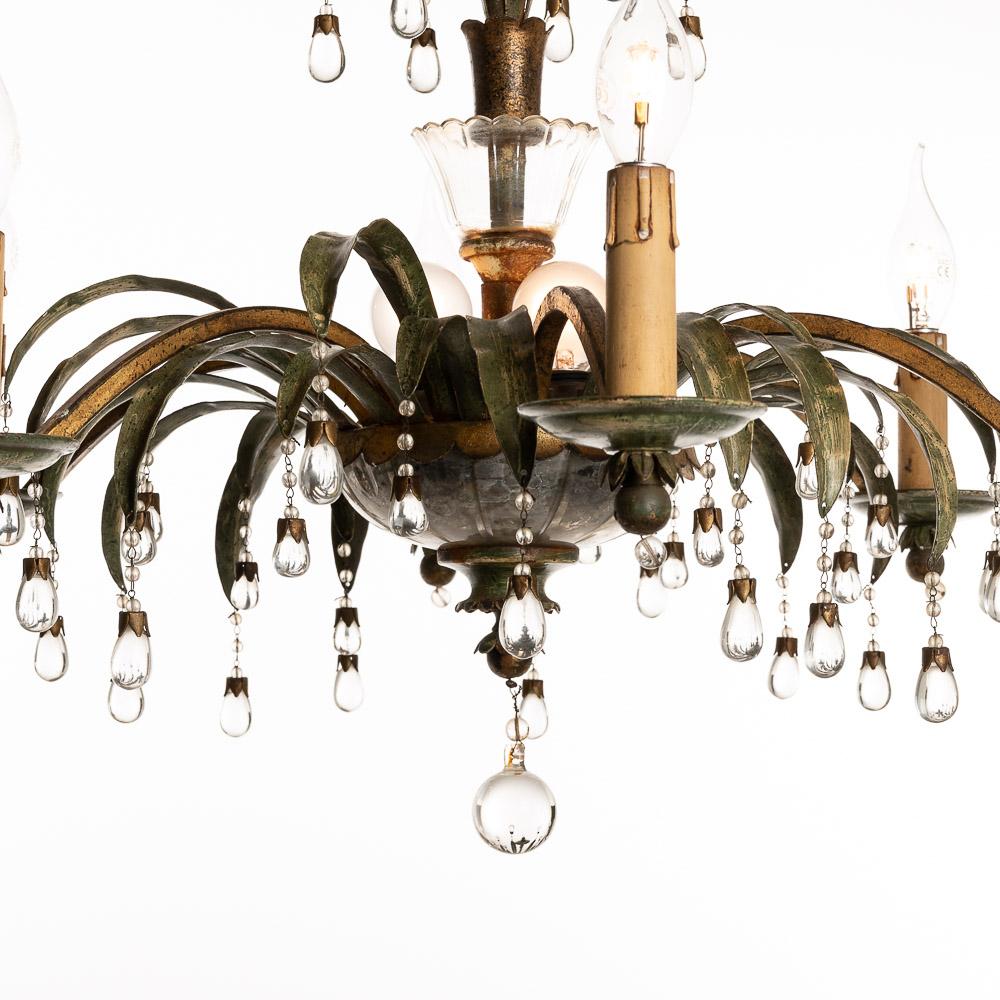 1940's Metal and Glass Chandelier Attributed to Maison Baguès For Sale 4