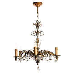 Vintage 1940s Metal and Glass Chandelier Attributed to Maison Baguès