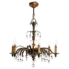 Vintage 1940's Metal and Glass Chandelier Attributed to Maison Baguès