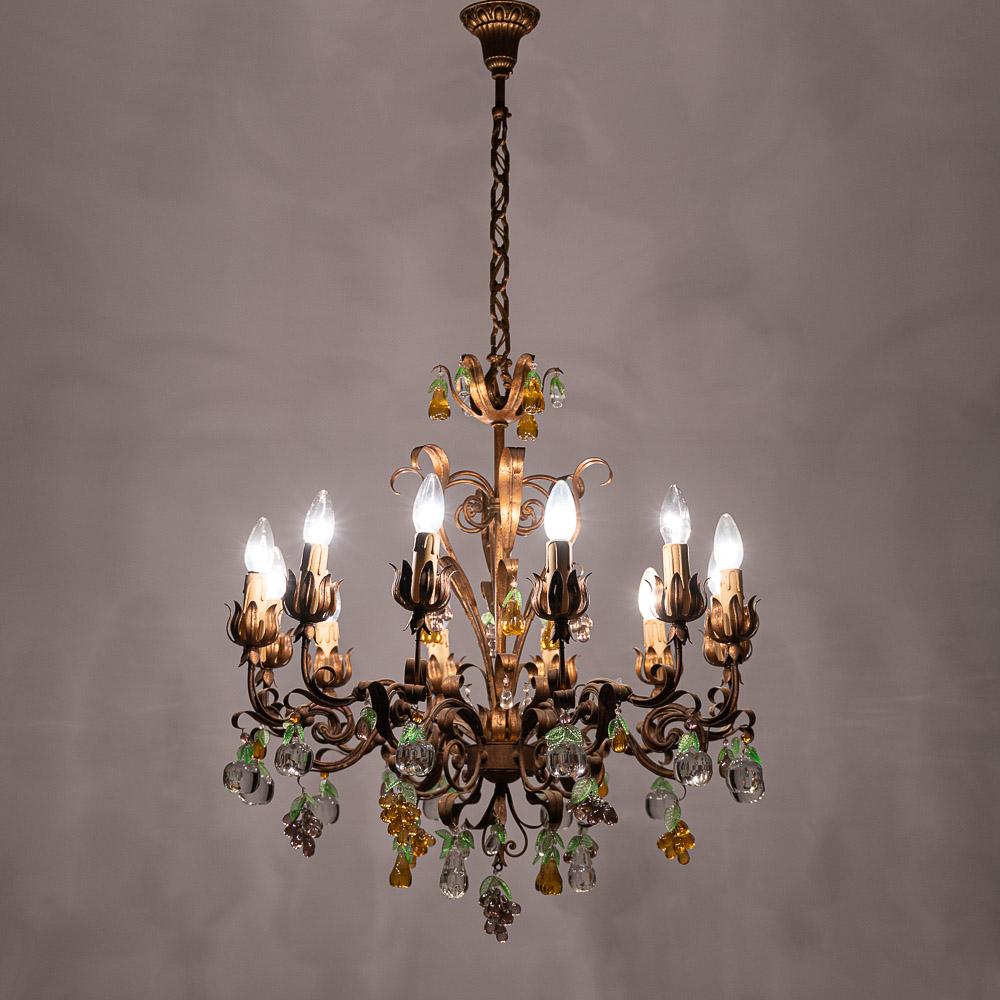 1940's Metal and Glass Italian Chandelier For Sale 11